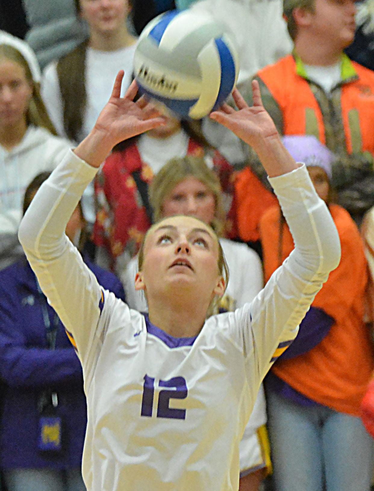 Watertown's Miranda Falconer sets the ball during an Eastern South Dakota Conference volleyball match on Thursday, Nov. 2, 2023 in the Watertown Civic Arena.