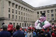 Protesters rally against benefit cuts in Trenton, N.J., Thursday, June 13, 2019. Spurred on by a tweet from U.S. Sen. Bernie Sanders, thousands of union members crowded around New Jersey's legislative annex Thursday, even spilling into the street, to protest state Senate President Steve Sweeney's calls to cut some worker benefits. (AP Photo/Seth Wenig)