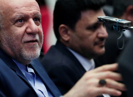 Iran's Oil Minister Bijan Zanganeh talks to journalists at the beginning of an OPEC meeting in Vienna