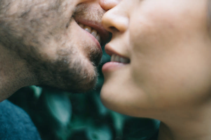 A couple about to kiss