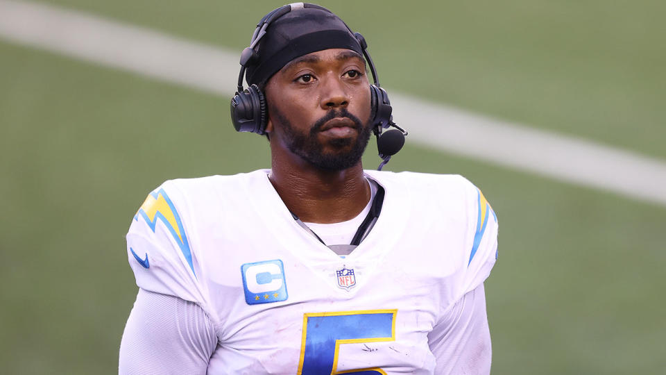 Pictured here, Chargers quarterback Tyrod Taylor missed the Chiefs clash after suffering a punctured lung.