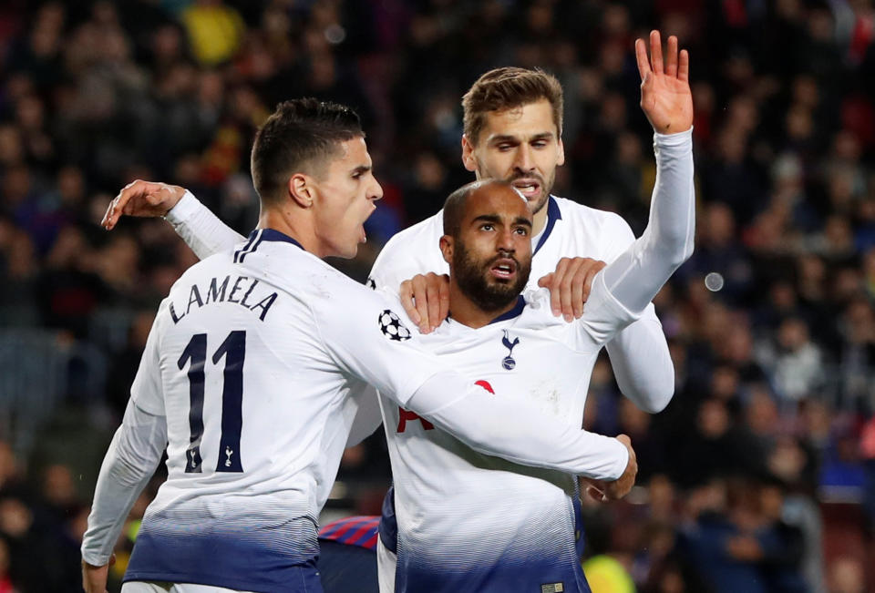 Lucas Moura’s late goal against Barcelona was enough to put Tottenham into the knockout stages of the Champions League. (Reuters/Paul Childs)