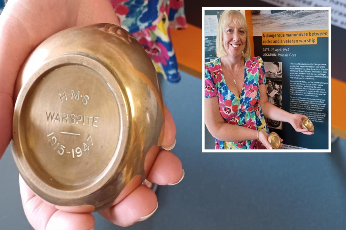 Charlotte Lilley has donated two bronze ashtrays from HMS Warspite to Penlee Lifeboat Station <i>(Image: Penlee Lifeboat Station)</i>