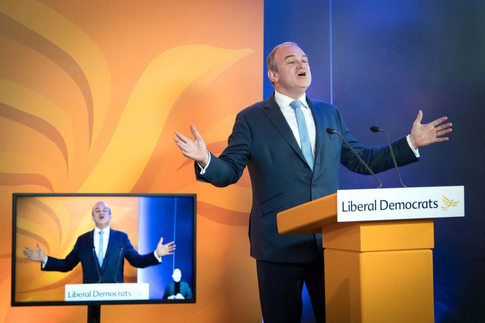 Sir Ed Davey addresses the Liberal Democrat virtual conference (PA)