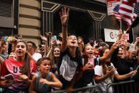 Young fans cheer as members of the US Women's National Soccer Team travel down the "Canyon of Heroes" in a ticker tape parade on July 10, 2019 in New York City. The team defeated the Netherlands 2-0 Sunday in France to win the 2019 Women's World Cup. (Photo by Spencer Platt/Getty Images)