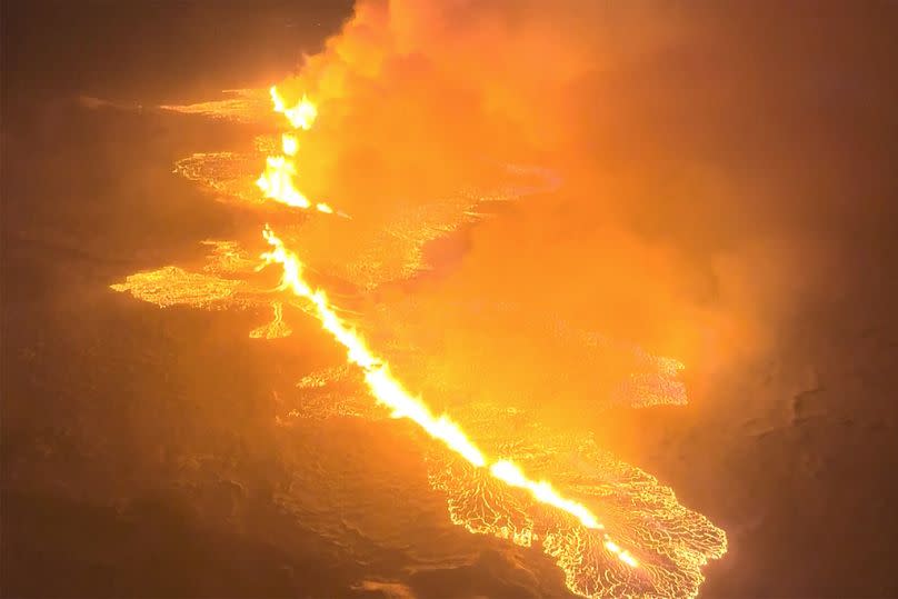Magma flow on a hill near Grindavik on Iceland's Reykjanes Peninsula.