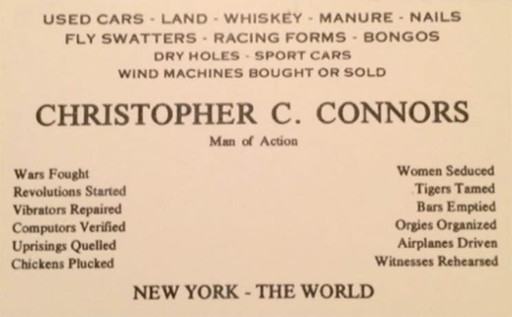 An actual business card used by Connors. (Photo: Caitlin Connors) 