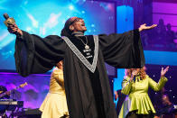 <p>Can we get a hallelujah!? The rapper wowed the congregation at BET’s 19th Annual Super Bowl Gospel Celebration at Bethel University on Thursday night in St. Paul, Minn. (Photo: Frazer Harrison/Getty Images for BET) </p>