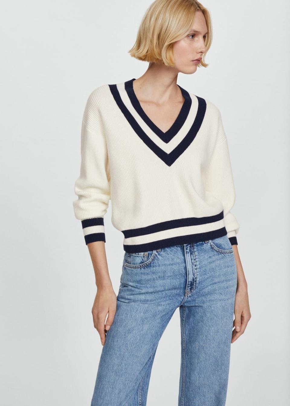 <p><a href="https://go.redirectingat.com?id=74968X1596630&url=https%3A%2F%2Fshop.mango.com%2Fus%2Fwomen%2Fsweaters-and-cardigans-sweaters%2Fcontrasting-v-neck-sweater_67021012.html&sref=https%3A%2F%2Fwww.cosmopolitan.com%2Fstyle-beauty%2Ffashion%2Fa60593954%2Ftenniscore-fashion-trend%2F" rel="nofollow noopener" target="_blank" data-ylk="slk:Shop Now;elm:context_link;itc:0;sec:content-canvas" class="link ">Shop Now</a></p><p>Contrasting V-neck Sweater</p><p>mango.com</p><p>$59.99</p><span class="copyright">MANGO</span>