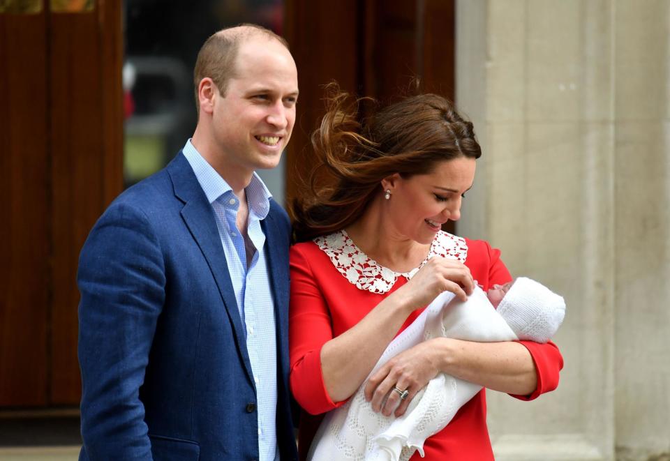 The Duke and Duchess of Cambridge depart with their newborn baby boy, St. Mary's hospital in London, 23 April 2018: PA