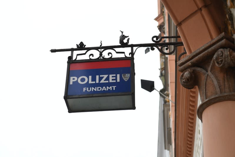 Police sign is pictured in the city hall of Braunau