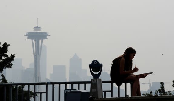 A smoky haze from wildfires blanketed Seattle in August 2018.