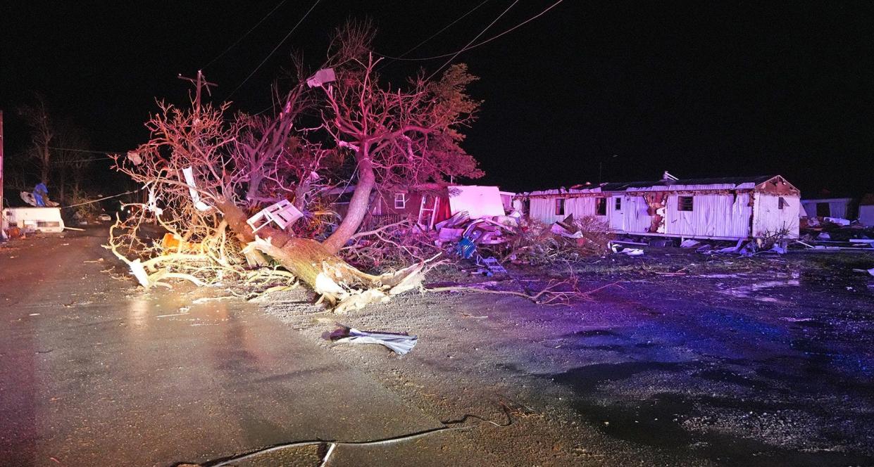 Mar 14, 2024 Medway, Ohio --- Damage from tornadoes that ripped through the Indian Lake area of Logan County, Ohio late Thursday, March 14, 2024. This is the Medway trailer Park near Indian Lake.