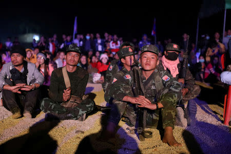 FILE PHOTO: Soldiers of Karen National Union (KNU) attend a music concert during the 70th anniversary of Karen National Revolution Day in Kaw Thoo Lei, Kayin state, Myanmar January 30, 2019. Picture taken January 30, 2019. REUTERS/Ann Wang/File Photo