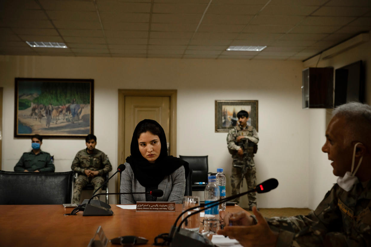 Hosna Jalil, then deputy minister of the interior, at a government meeting where only one other woman, Kabul's deputy governor, was present, in Kabul on June 20, 2020.