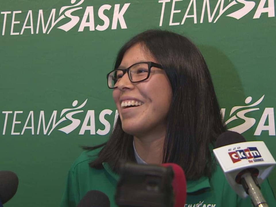 Angel Besskkaystare of Wollaston Lake will carry Saskatchewan’s flag at the 2022 Canada Summer Games.  (CBC - image credit)