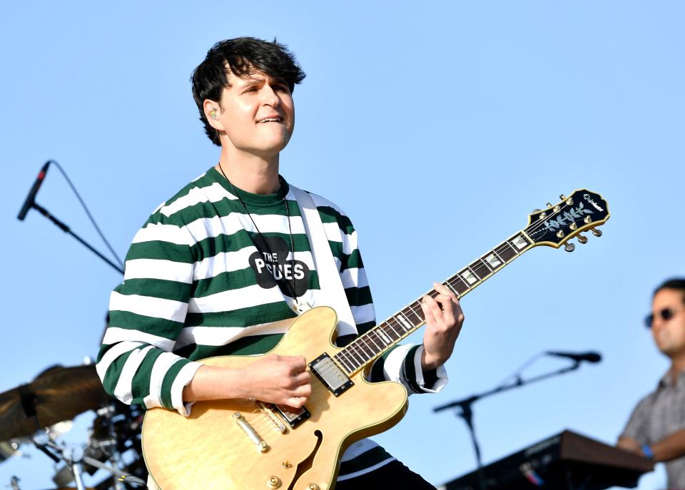 Ezra Koenig of Vampire Weekend performs at the Outdoor stage during the Coachella Valley Music and Arts Festival at the Empire Polo Club in Indio, California, on April 13, 2024. (Photo by VALERIE MACON / AFP) (Photo by VALERIE MACON/AFP via Getty Images) ORG XMIT: 776132289 ORIG FILE ID: 2147789267