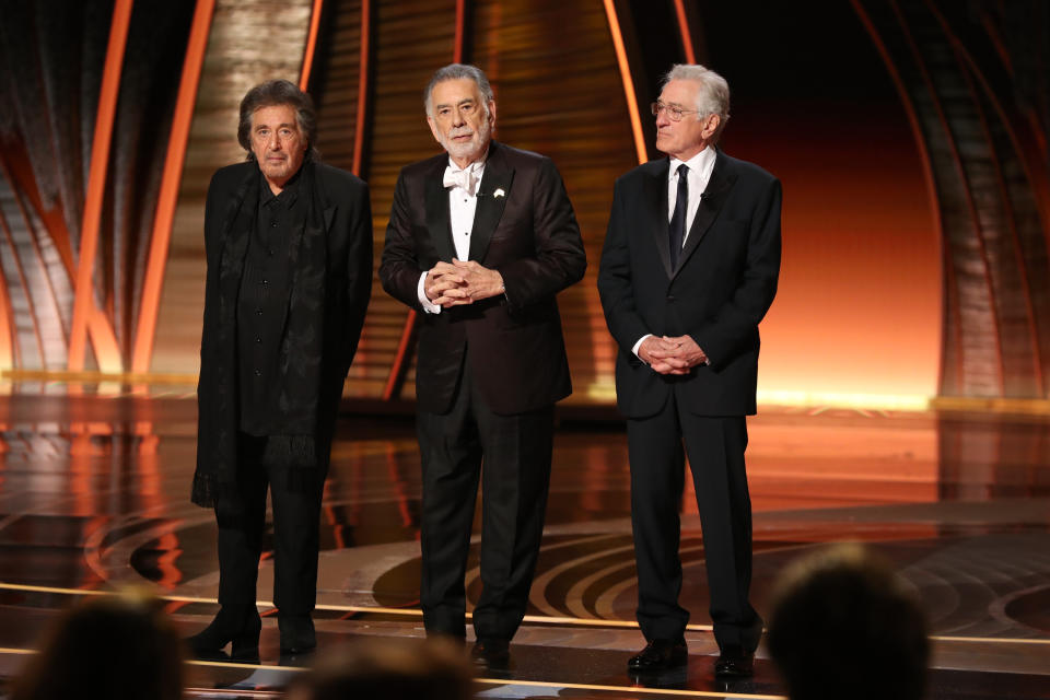 THE OSCARS® The 94th Oscars® aired live Sunday March 27, from the Dolby® Theatre at Ovation Hollywood at 8 p.m. EDT/5 p.m. PDT on ABC in more than 200 territories worldwide. (ABC via Getty Images)
AL PACINO, FRANCIS FORD COPPOLA, ROBERT DE NIRO