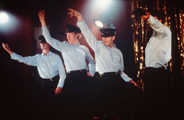 The cast of The Full Monty on stage in 1997 (Photo: 20th Century Fox/Kobal/Shutterstock)