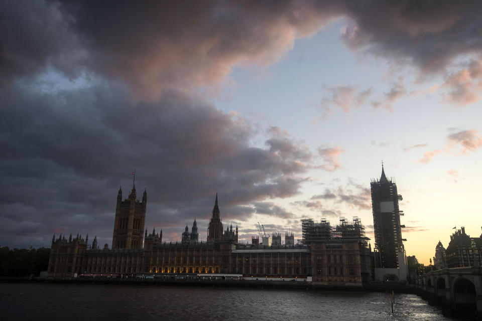 Sunset over the Houses of Parliament in Westminster, London, as the UK continues in lockdown to help curb the spread of the coronavirus.