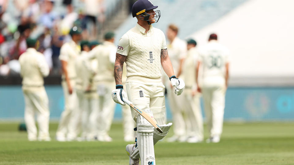 Ben Stokes, pictured here leaving the field after being dismissed by Cameron Green in the Boxing Day Test.