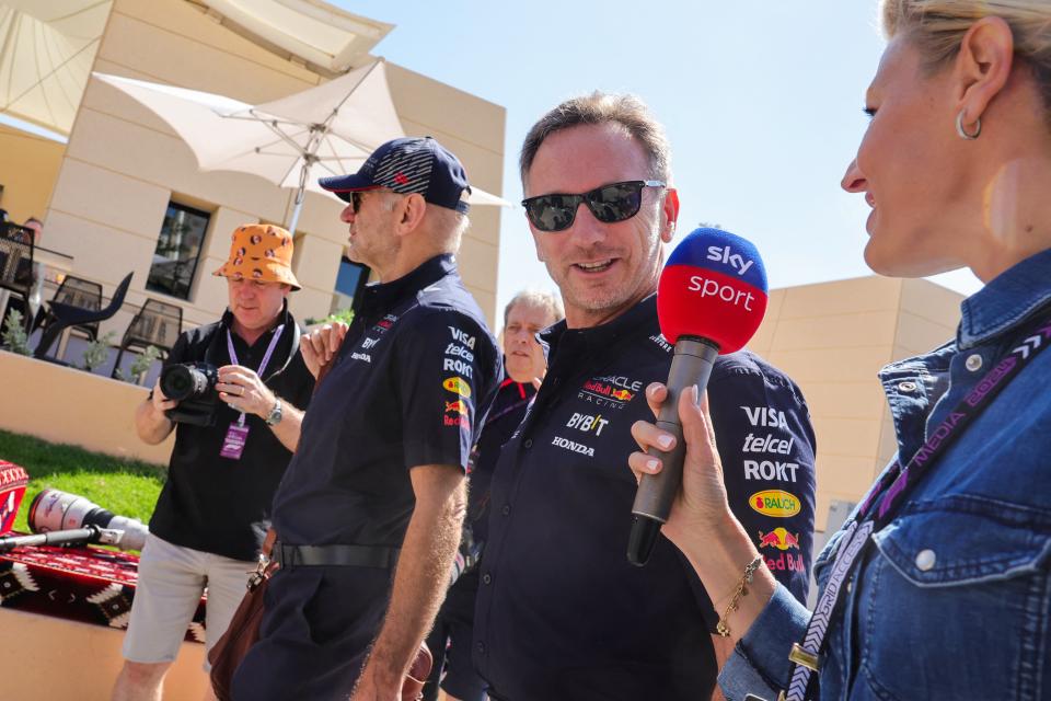 Horner is questioned by a Sky Sports reporter (AFP via Getty Images)