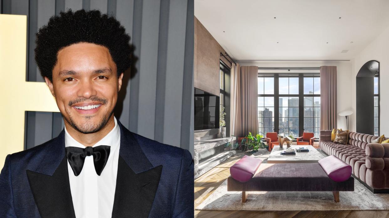 Trevor Noah and the living room of his Manhattan penthouse