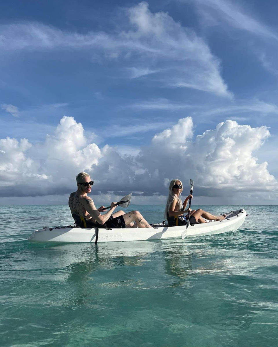 The couple seemed to be making the most of the tropical setting. (kimkardashian / Instagram)