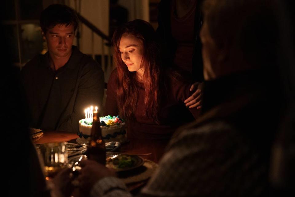 From the HBO limited series “The Staircase”: Sophie Turner as Margaret Ratliff.