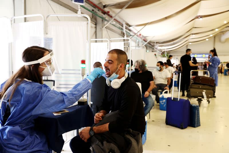 FILE PHOTO: COVID-19 testing at the Ben Gurion International Airport near Tel Aviv