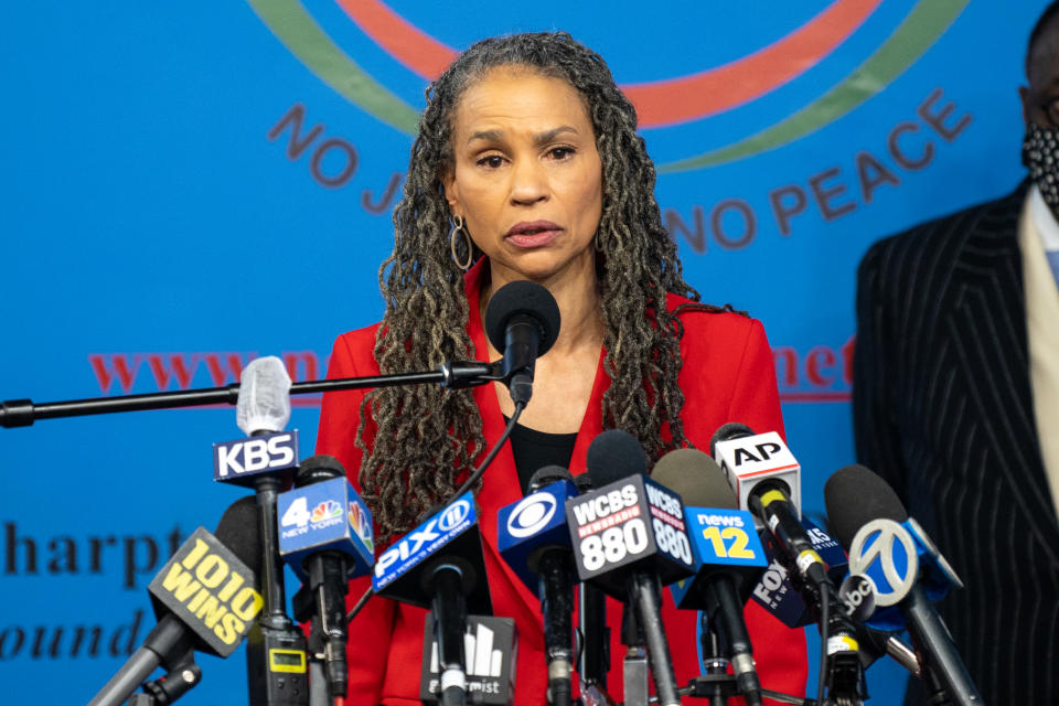 New York City Mayoral candidate Maya Wiley speaks during a press conference at the National Action Network's House of Justice to denounce the rise of attacks against Asian Americans on March 18, 2021 in New York City. (David Dee Delgado/Getty Images)