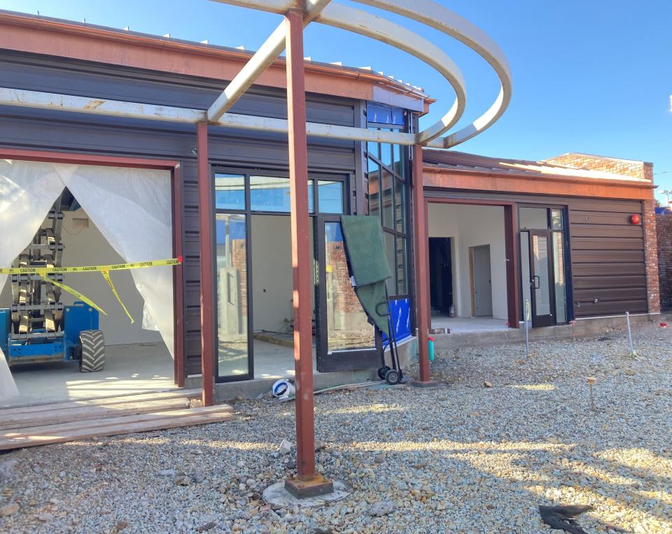 The outside of the Shasta Bike Depot at Bell Plaza on Tuesday, April 4, 2023. The depot is scheduled to open May 12, 2023.