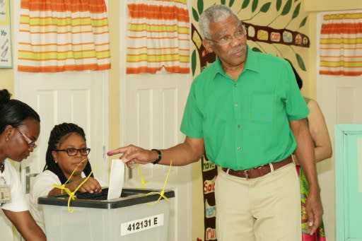 Presidential candidate David Granger casts his vote, in Pearl, Guyana