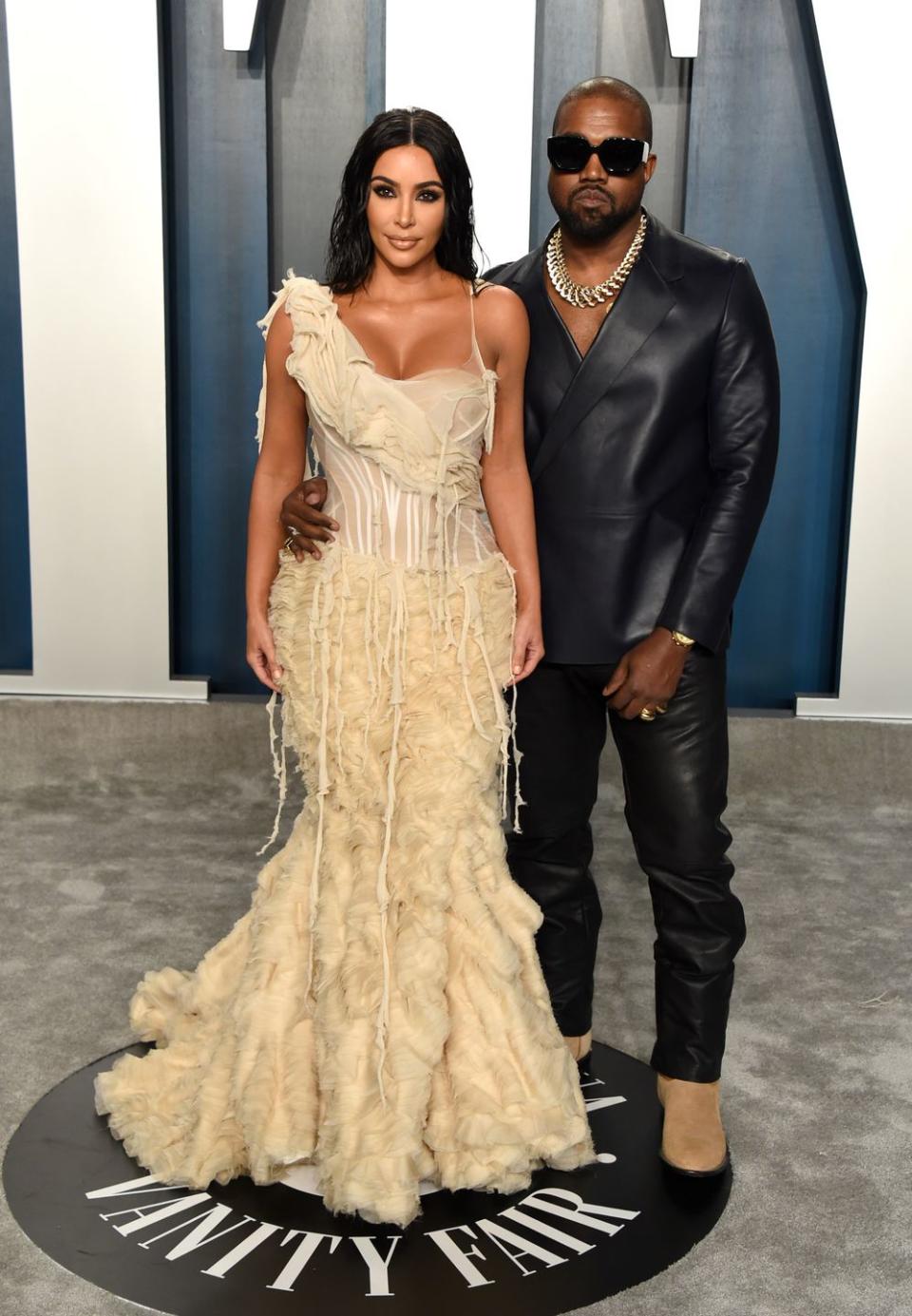<p>Kim Kardashian and Kanye West at the Vanity Fair Oscars afterparty.</p>