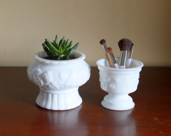 Vintage Milk Glass Planters (Set of 2)