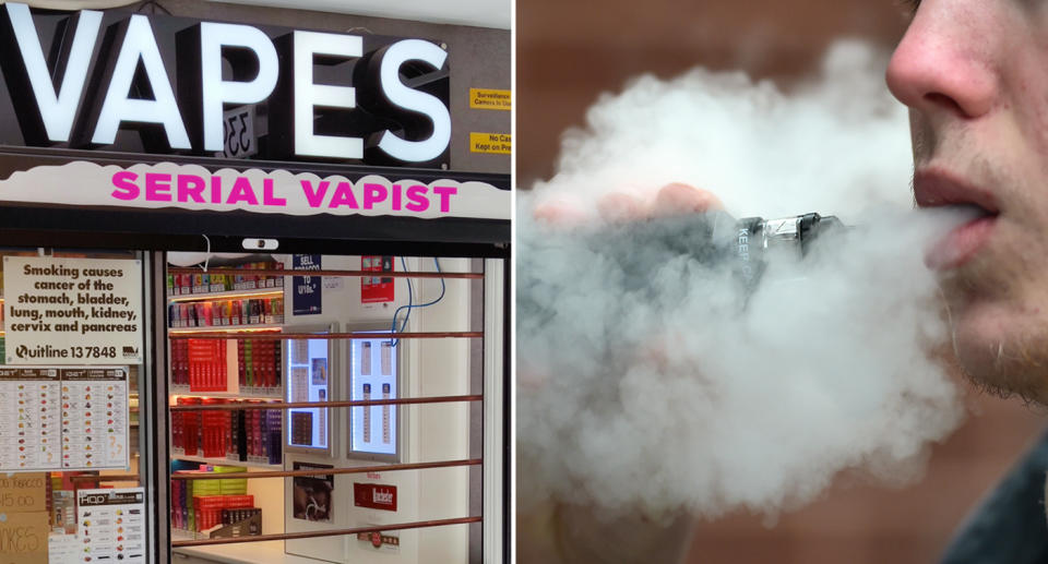 The shop front of a Melbourne vape store called 'Serial Vapist'