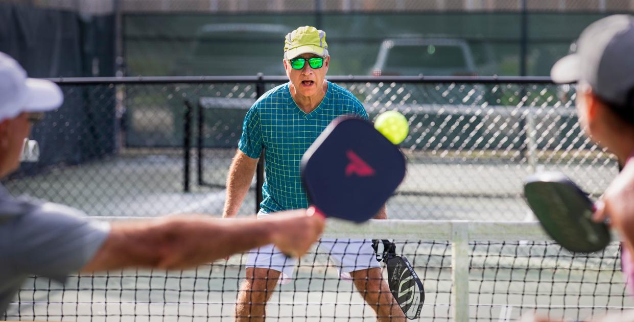 Frank Cerabino plays pickleball at the courts in Lake Lytal Park in West Palm Beach.