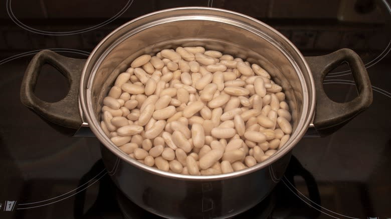 beans soaking in a pot