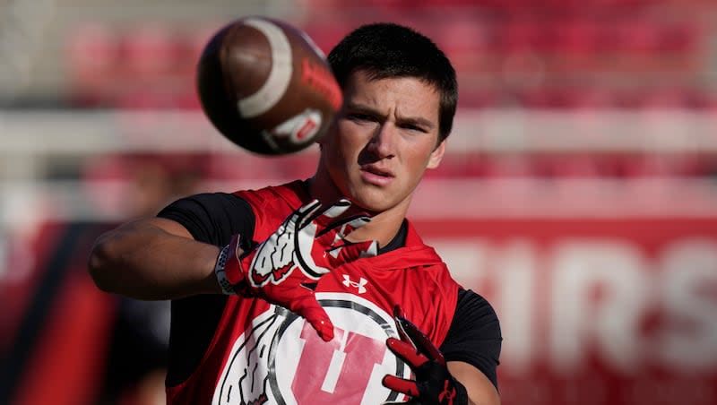 Utah safety Cole Bishop warms up before a game against Arizona State Saturday, Nov. 4, 2023, in Salt Lake City. Bishop is looking forward to taking his game to the NFL.