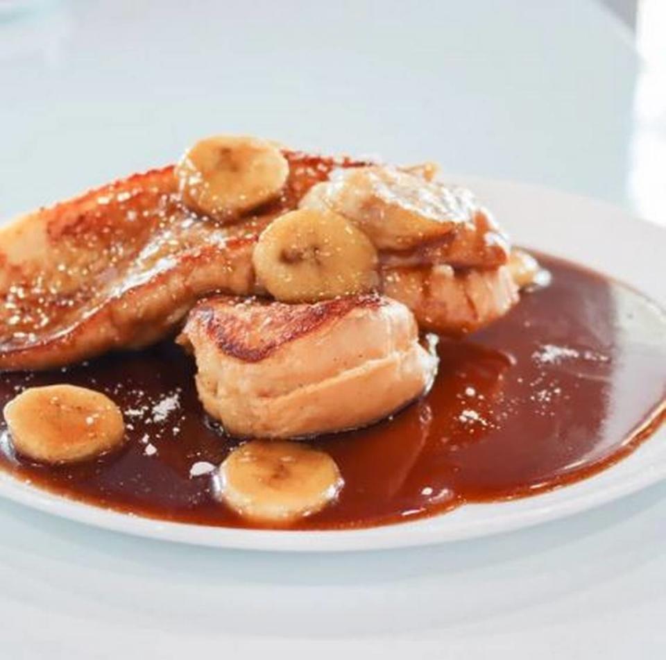 A brunch favorite at Blue Dog Bistro is banana Foster French toast.