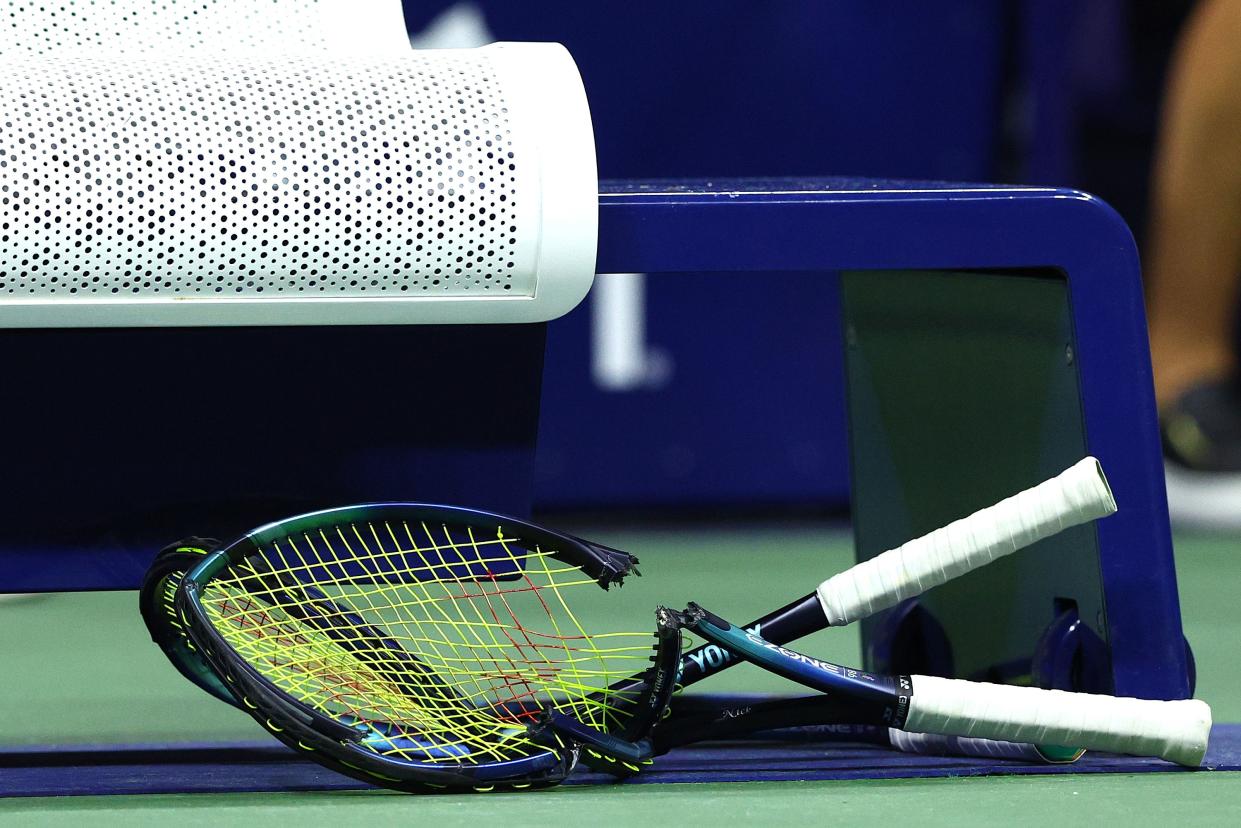 A photo of Nick Kyrgios' destroyed racket.