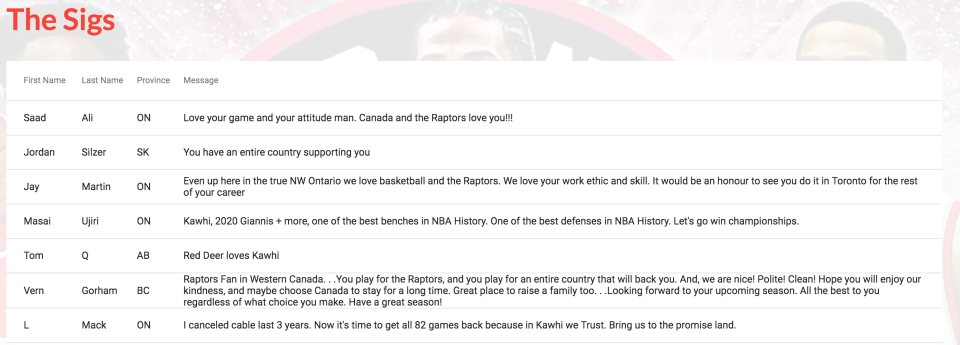There are over 500 pages of comments on the “Kawhi or die” site. (Source: www.kawhiordie.com)