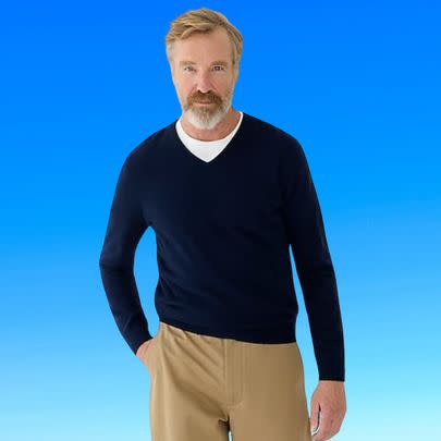 A men's V-neck cashmere sweater