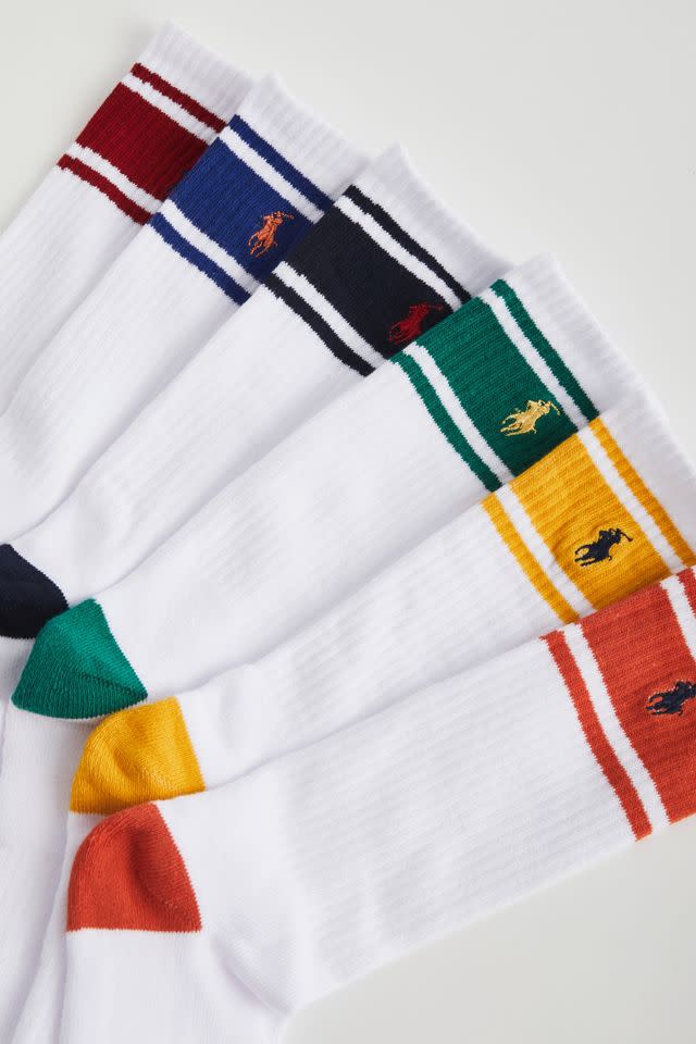 <br><br><strong>Polo Ralph Lauren</strong> Polo Ralph Lauren Striped Crew Sock 6-Pack, $, available at <a href="https://go.skimresources.com/?id=30283X879131&url=https%3A%2F%2Fwww.urbanoutfitters.com%2Fshop%2Fpolo-ralph-lauren-striped-crew-sock-6-pack2" rel="nofollow noopener" target="_blank" data-ylk="slk:Urban Outfitters" class="link ">Urban Outfitters</a>