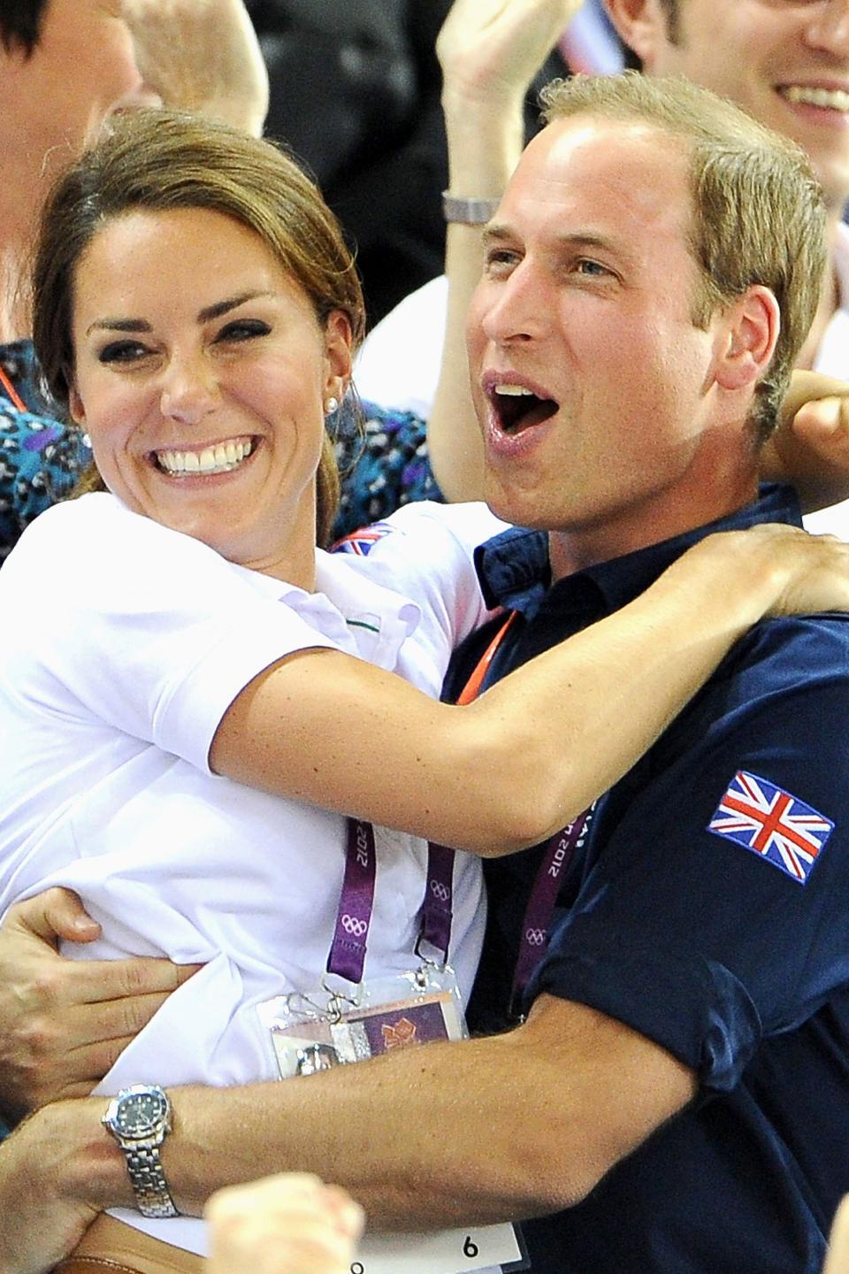 Kate and William celebrate as Britain wins a cycling race during the Olympic Games in 2012 (Getty Images)