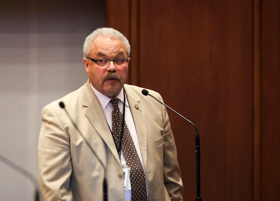 Sen. Lew Frederick, D-Portland explains his "no" vote on House Bill 4002 on Friday, March 1, 2024 at the Oregon State Capitol in Salem, Ore.