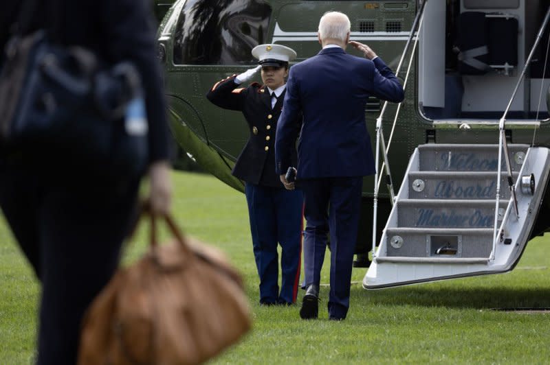 President Joe Biden departs the White House in Washington, D.C., on Thursday, on his way to Syracuse, N.Y. Photo by Michael Reynolds/UPI