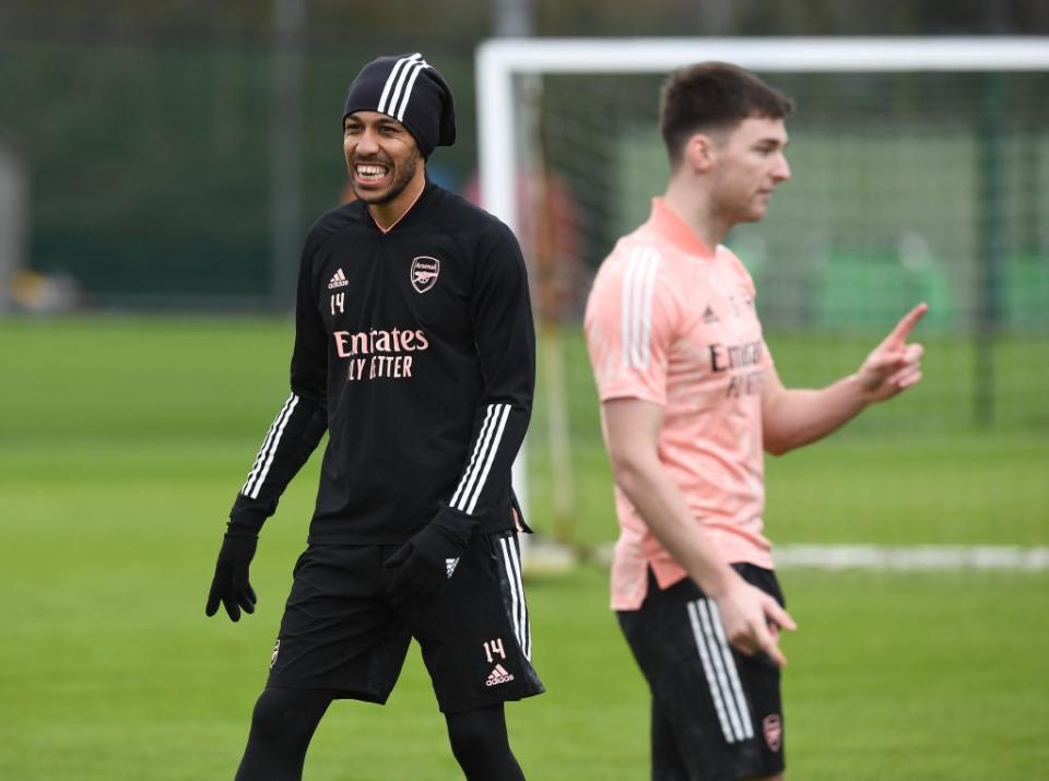 Pierre-Emerick Aubameyang during training ahead of the Europa League match against Benfica (Getty)