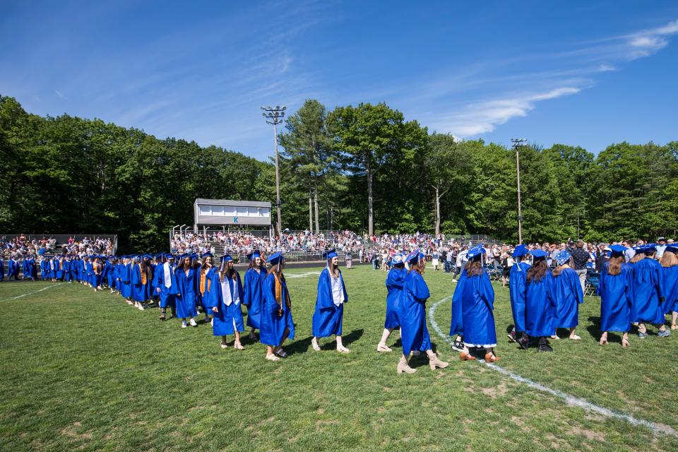 The Kennebunk High School Class of 2022 marches on to Stadium Field with family and friends in the stands on Sunday, June 5.