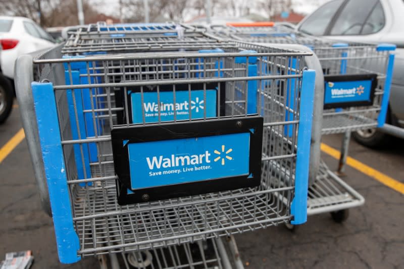 Walmart shopping carts are seen on the parking lot ahead of the Thanksgiving holiday in Chicago